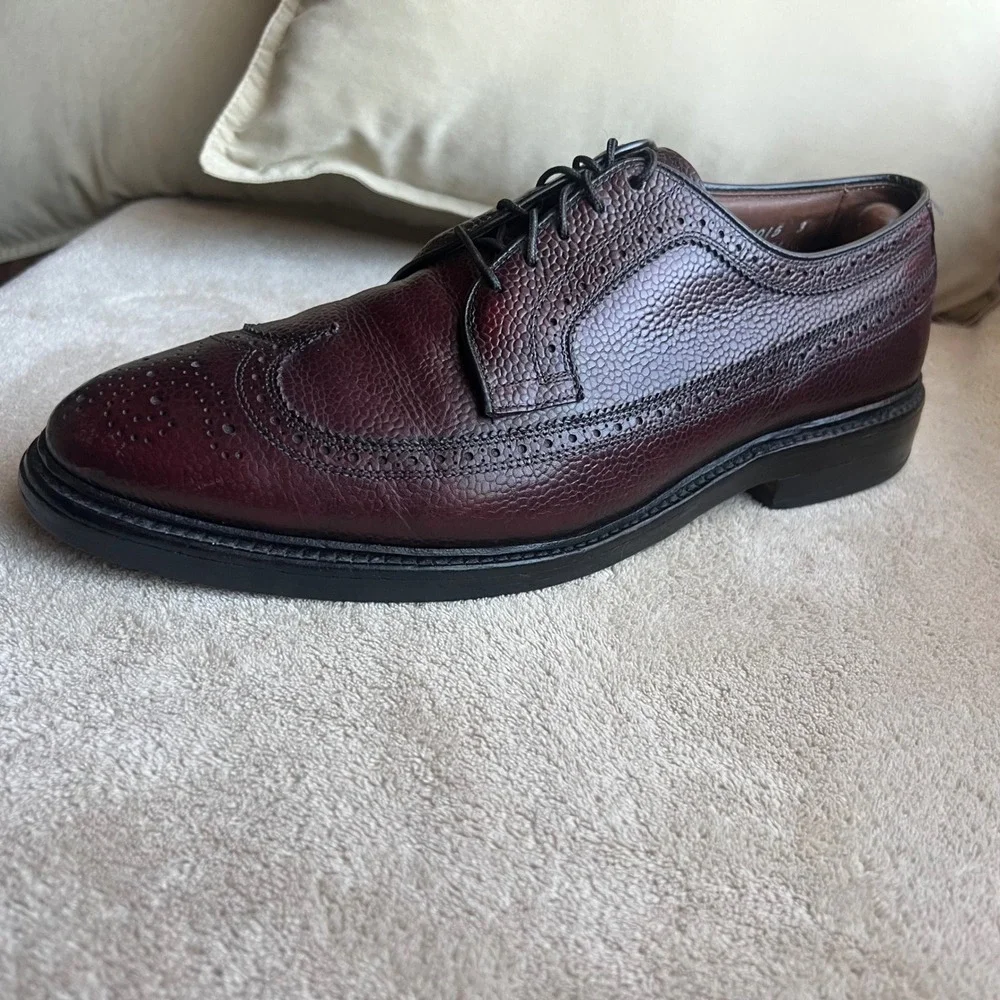 Allen Edmonds Men 9 D Burgundy‎ Pebble Grain Leather Wingtip Derby Dress Shoe